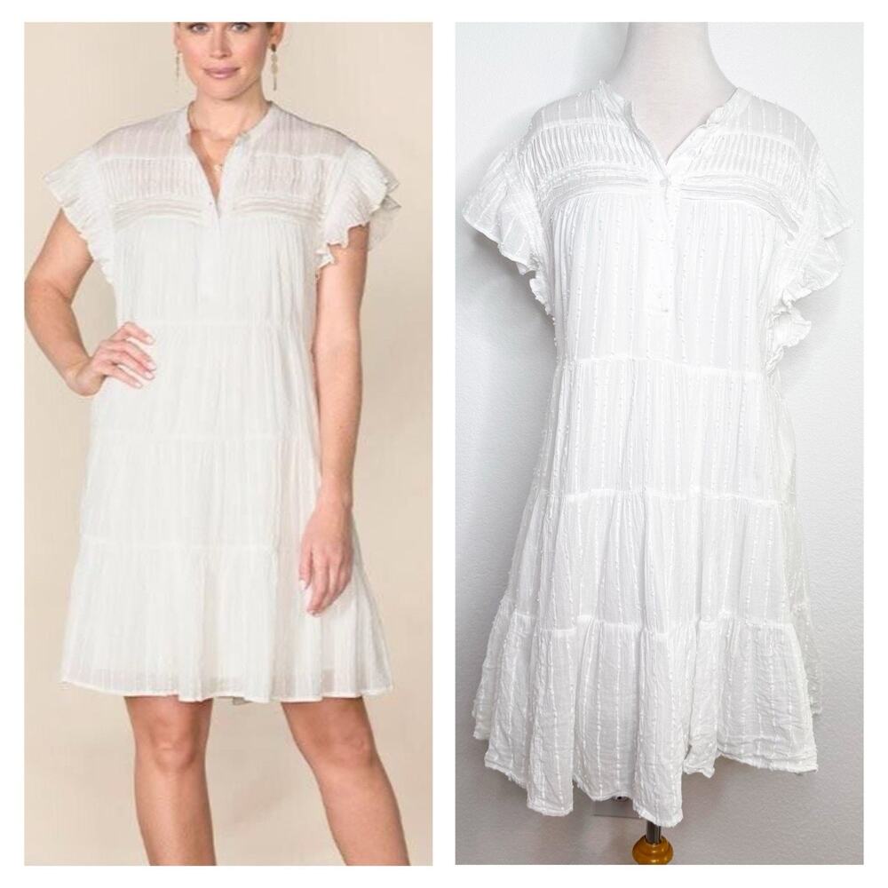 Good Hart Womens Sierra Flutter‎ Sleeve Cotton Dress Size M White Preppy Summer